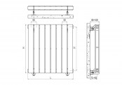 Rysunek techniczny grzejnika Piano 2 Pion - 1220 x 1016