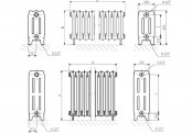 Rysunek techniczny grzejnika Oxford z nóżkami - OXF047101