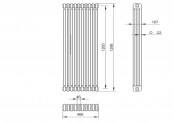 Rysunek techniczny grzejnik Trex 3 - rozstaw 1200 - 1266 x 230