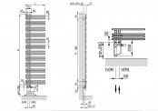 Rysunek techniczny grzejnika Yucca asymetryczna - 1304 x 478