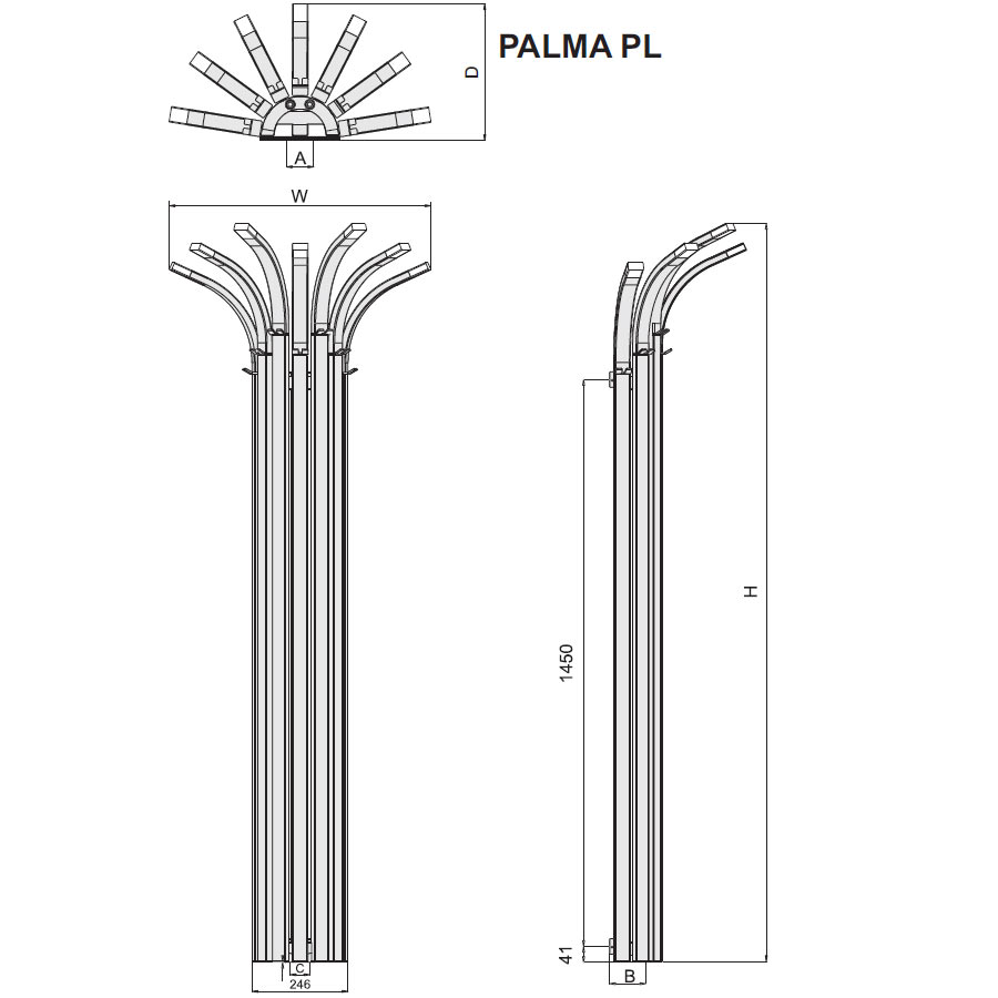 Rysunek techniczny grzejnika Palma Rysunek techniczny grzejnika Palma
