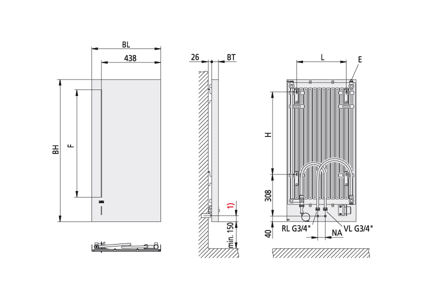 Grzejnik Fedon Kermi - rysunek techniczny Grzejnik Fedon Kermi - rysunek techniczny